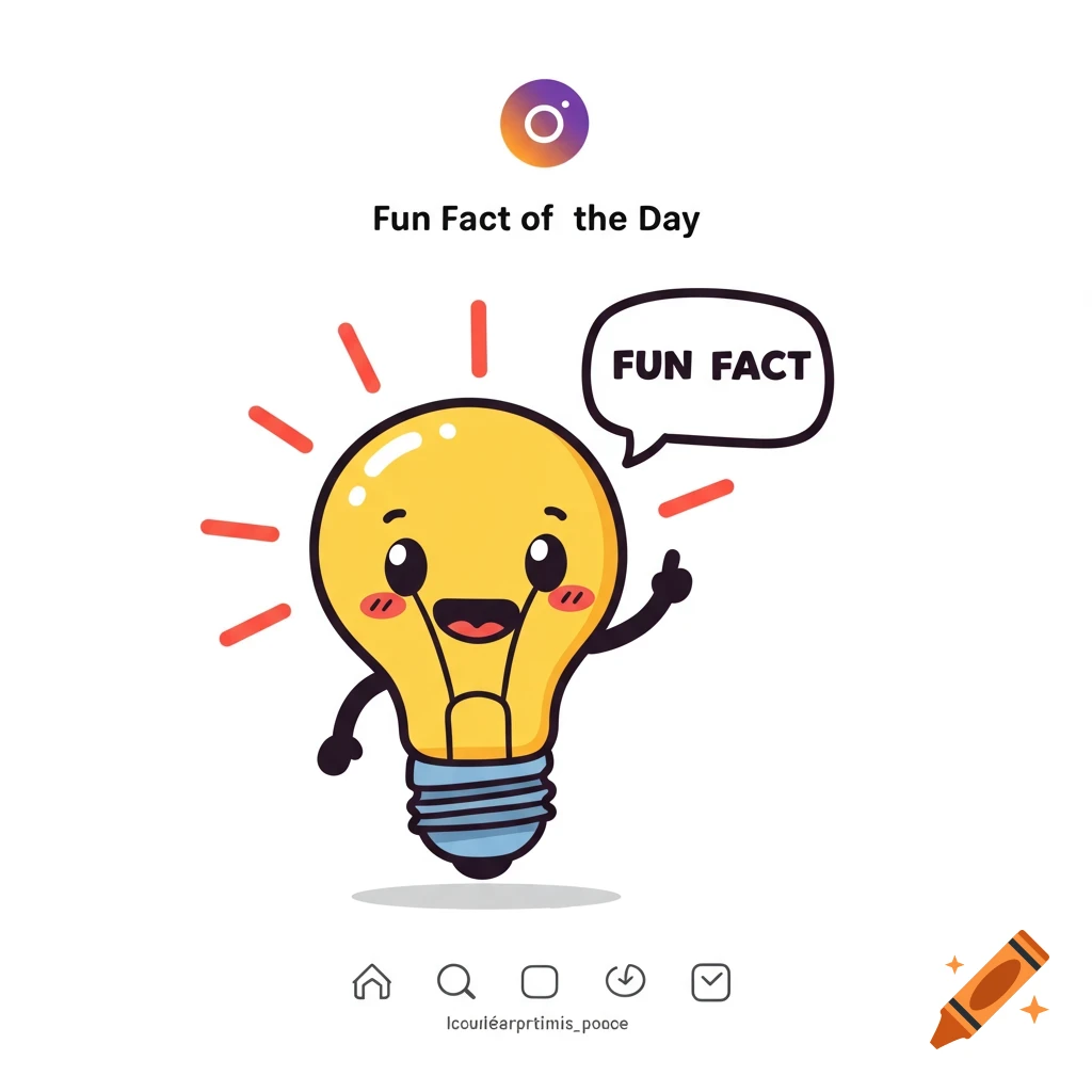 A cartoon lightbulb character pointing up with a speech bubble that says 'FUN FACT'. Text above reads 'Fun Fact of the Day'. The style is a flat illustration.