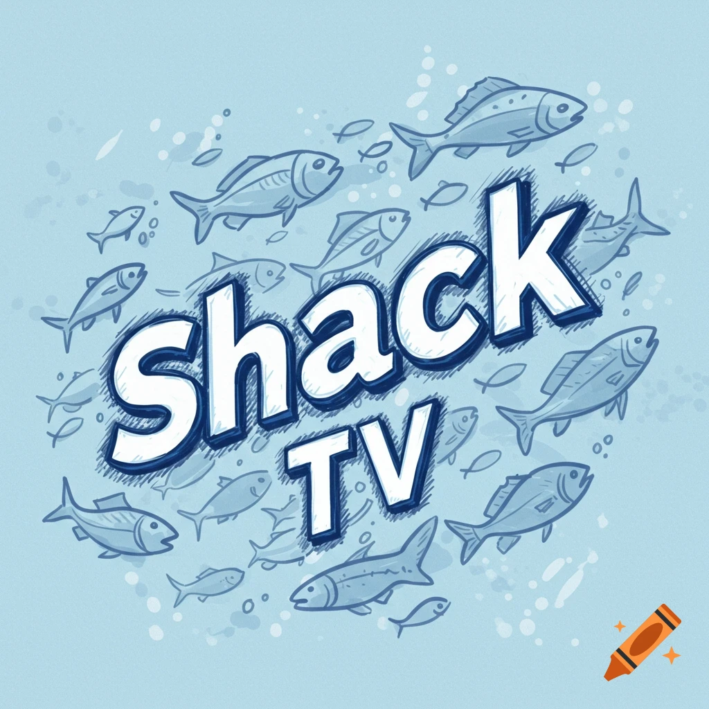 Logo that says Shack TV surrounded by illustrated fish.