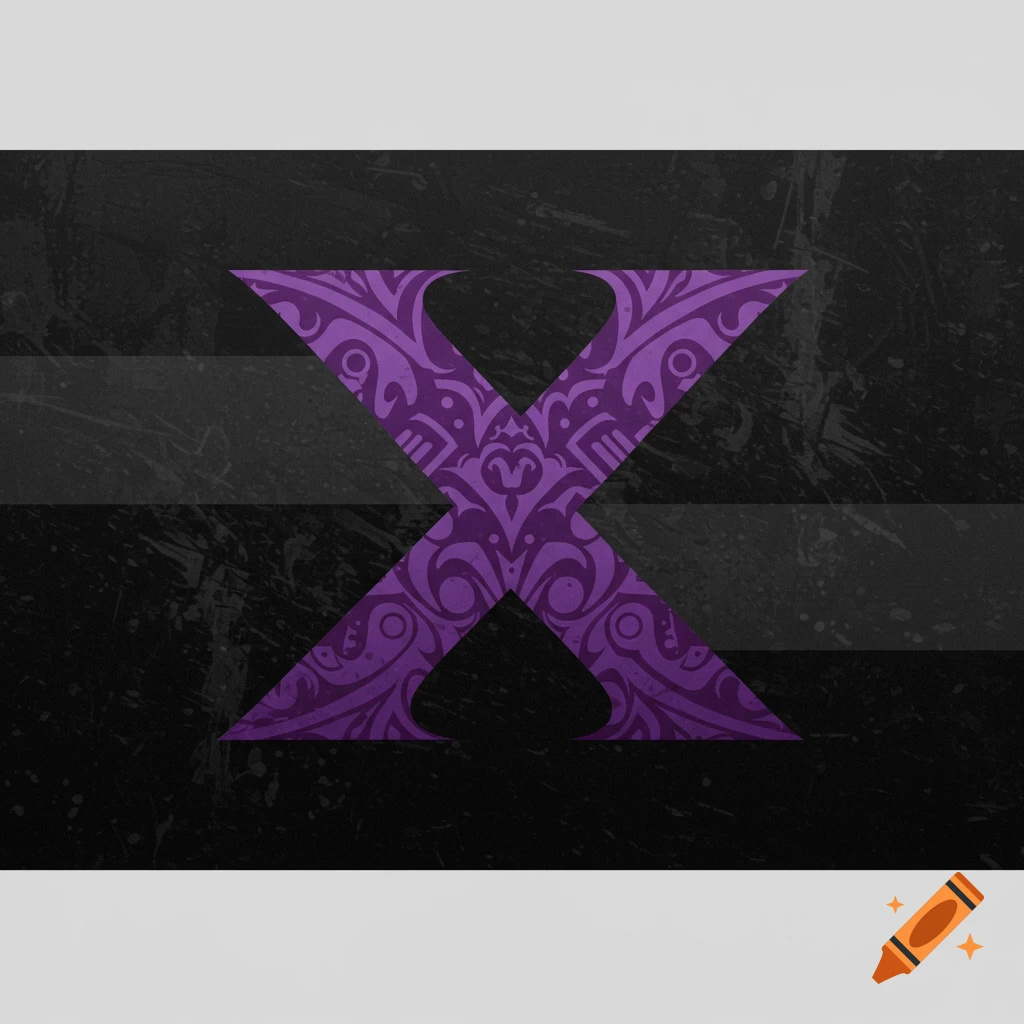 A black and gray flag with a large purple X design in the center.
