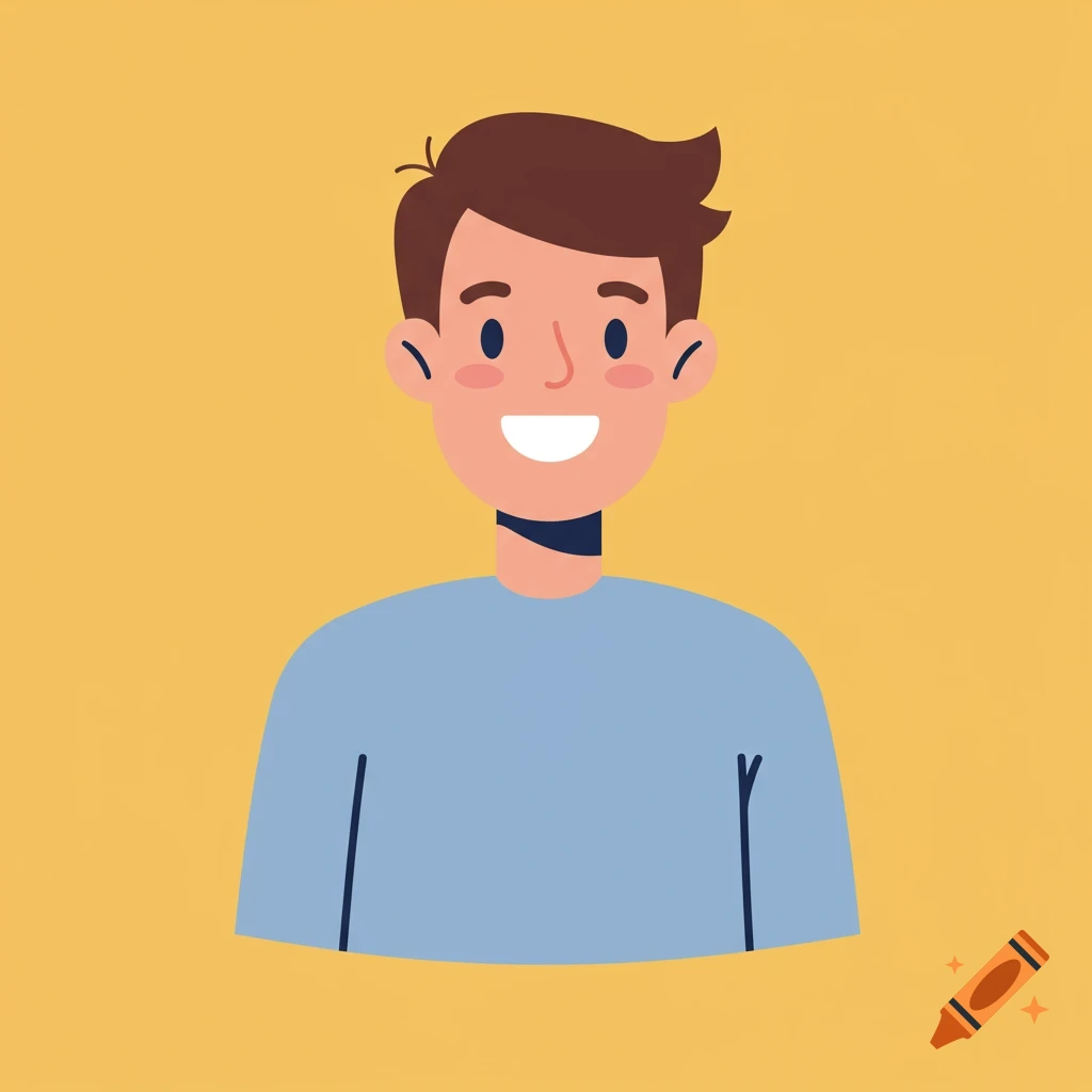 Flat illustration of a smiling man with brown hair.