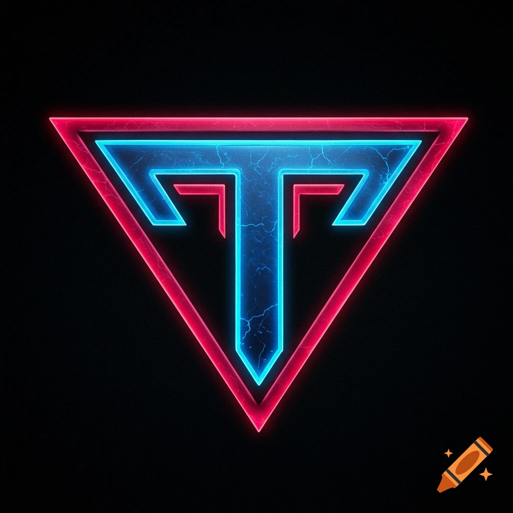 A stylized red and blue neon logo resembling a letter T within an inverted triangle.