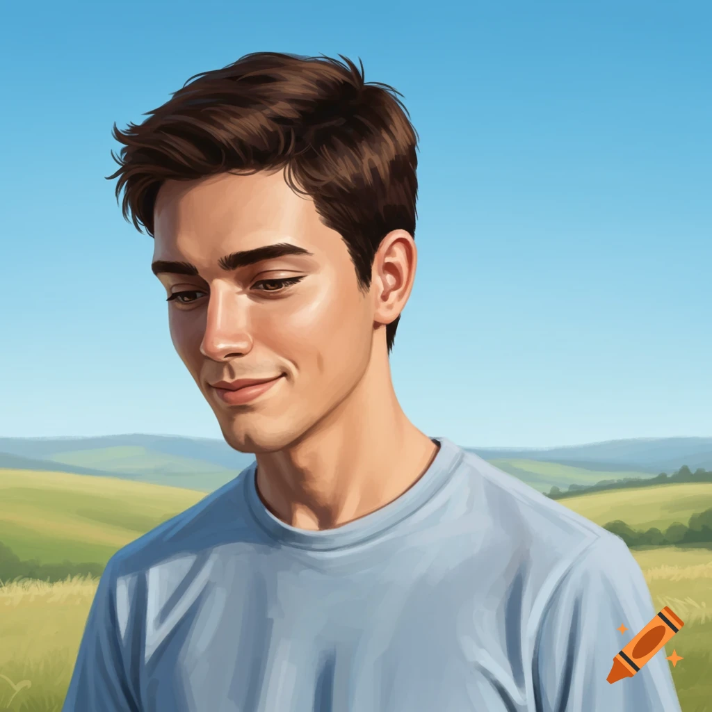 A man looking down in a sunny landscape