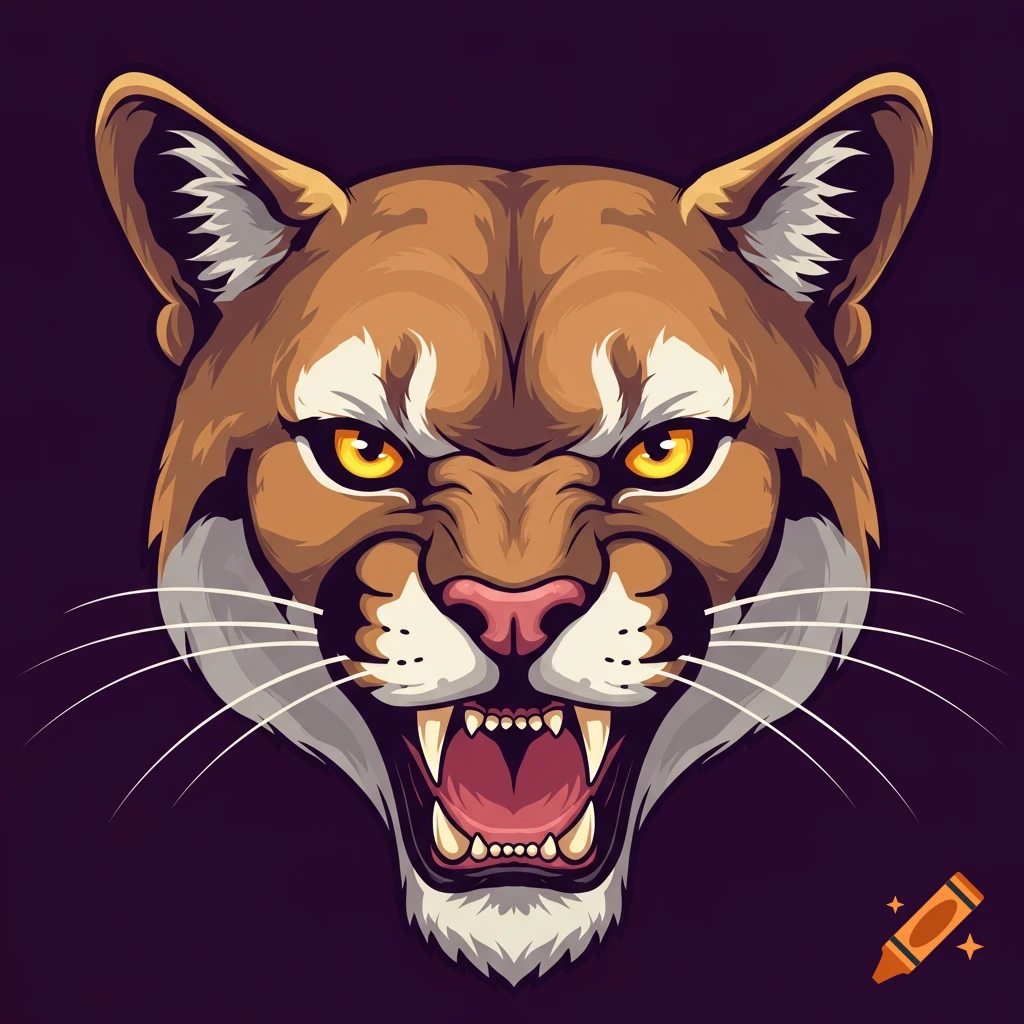 Snarling puma face in a vector anime style illustration.