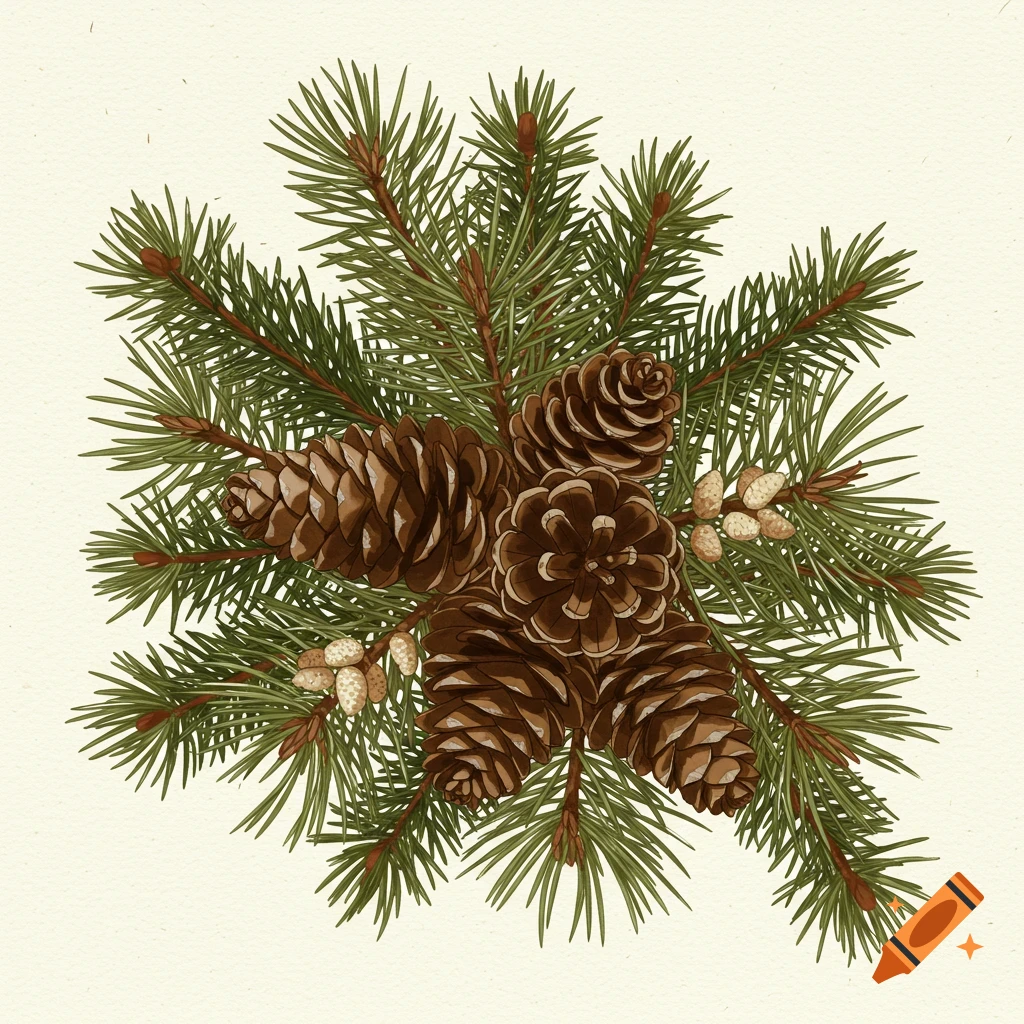 Pine branches with cones