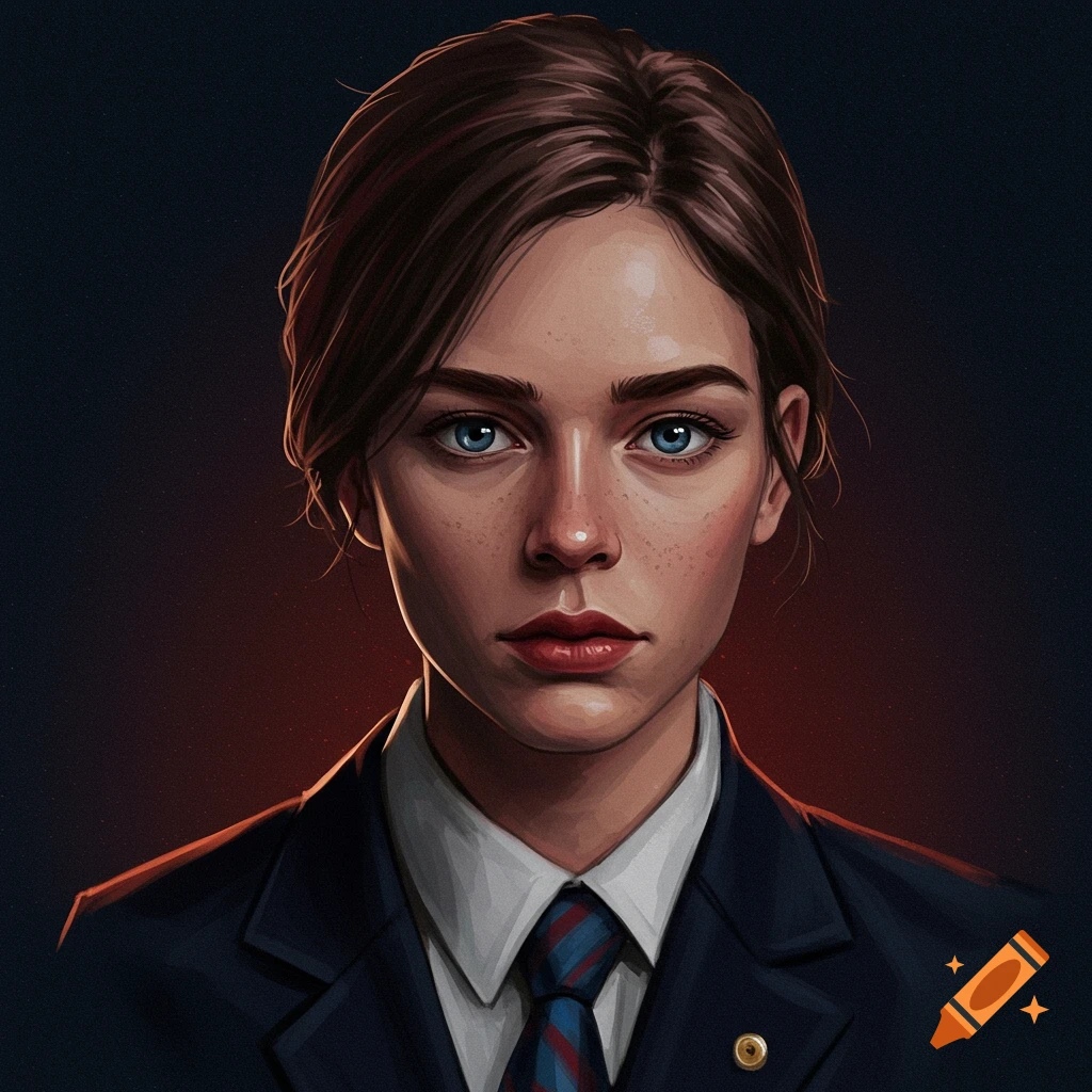 A young woman in a suit and tie.