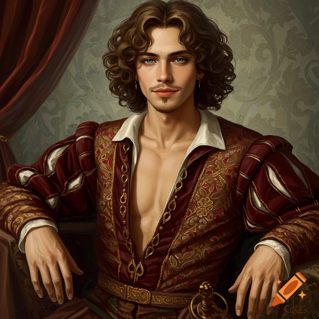Renaissance painting portrait of a young man in historical attire.