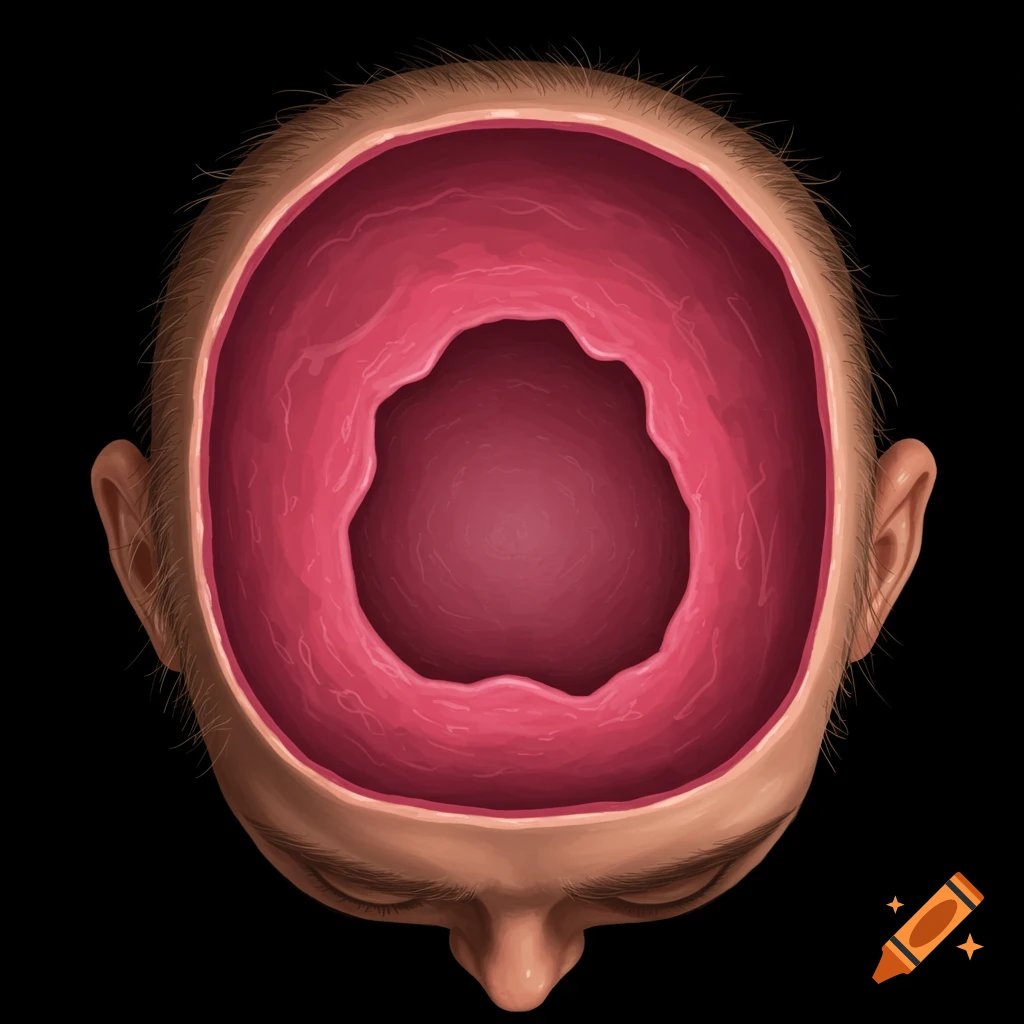 Top-down view of a head with an empty brain cavity.