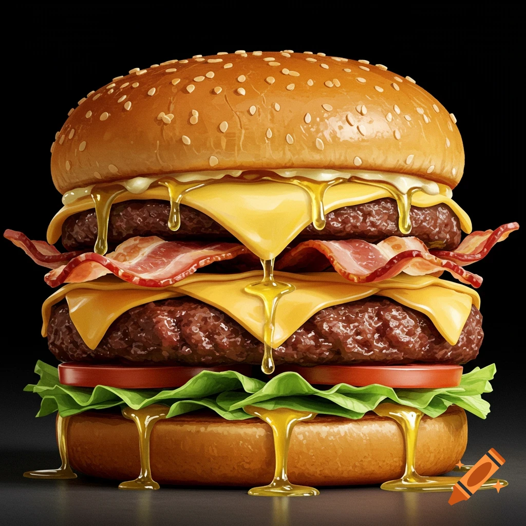 A double cheeseburger dripping with cheese and oil.