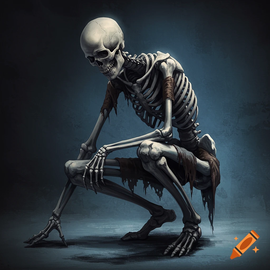 A squatting skeleton