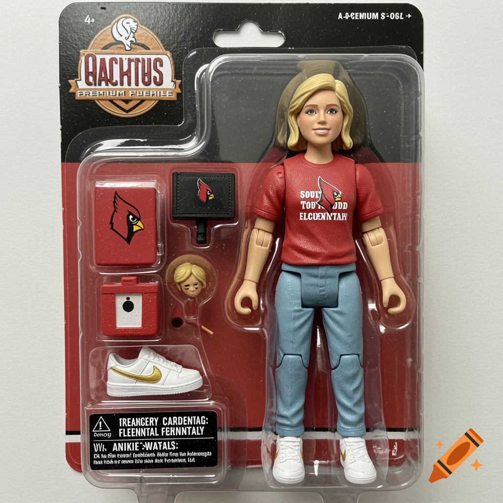 Action figure of a blond woman in packaging with accessories.