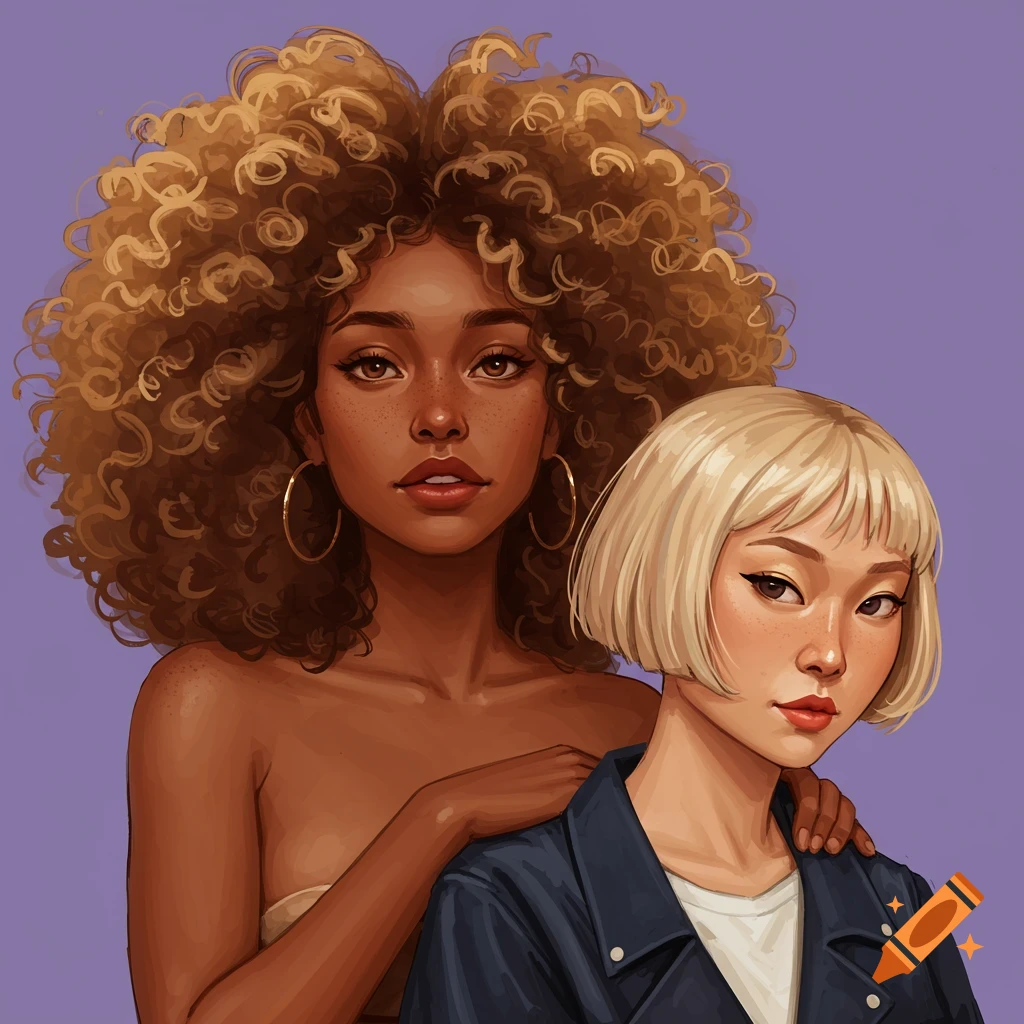 Two women, one with large curly hair and the other with short bobbed hair.