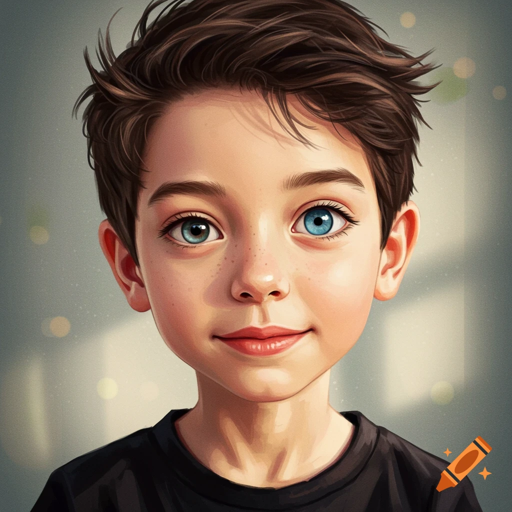 A young boy with two different colored eyes is smiling.