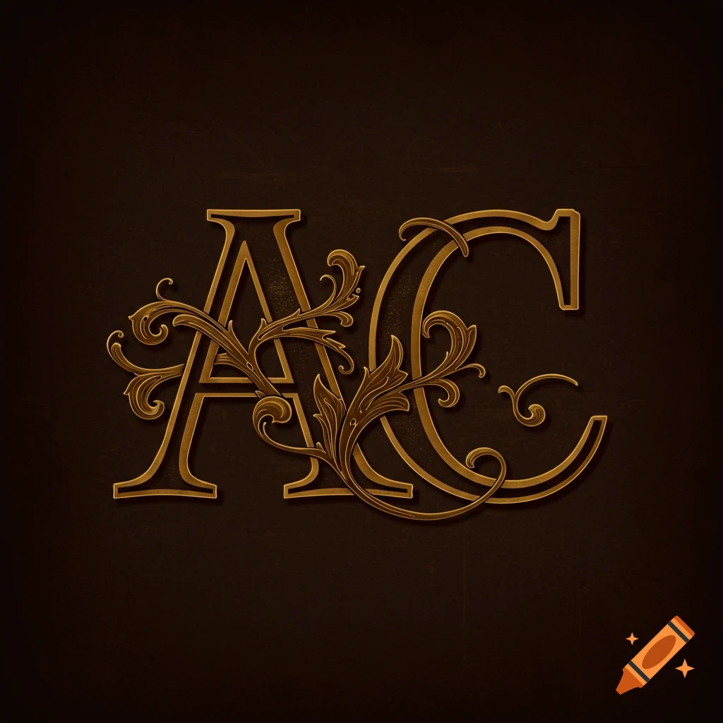 Antique gold letters A and C intertwined on a dark background.