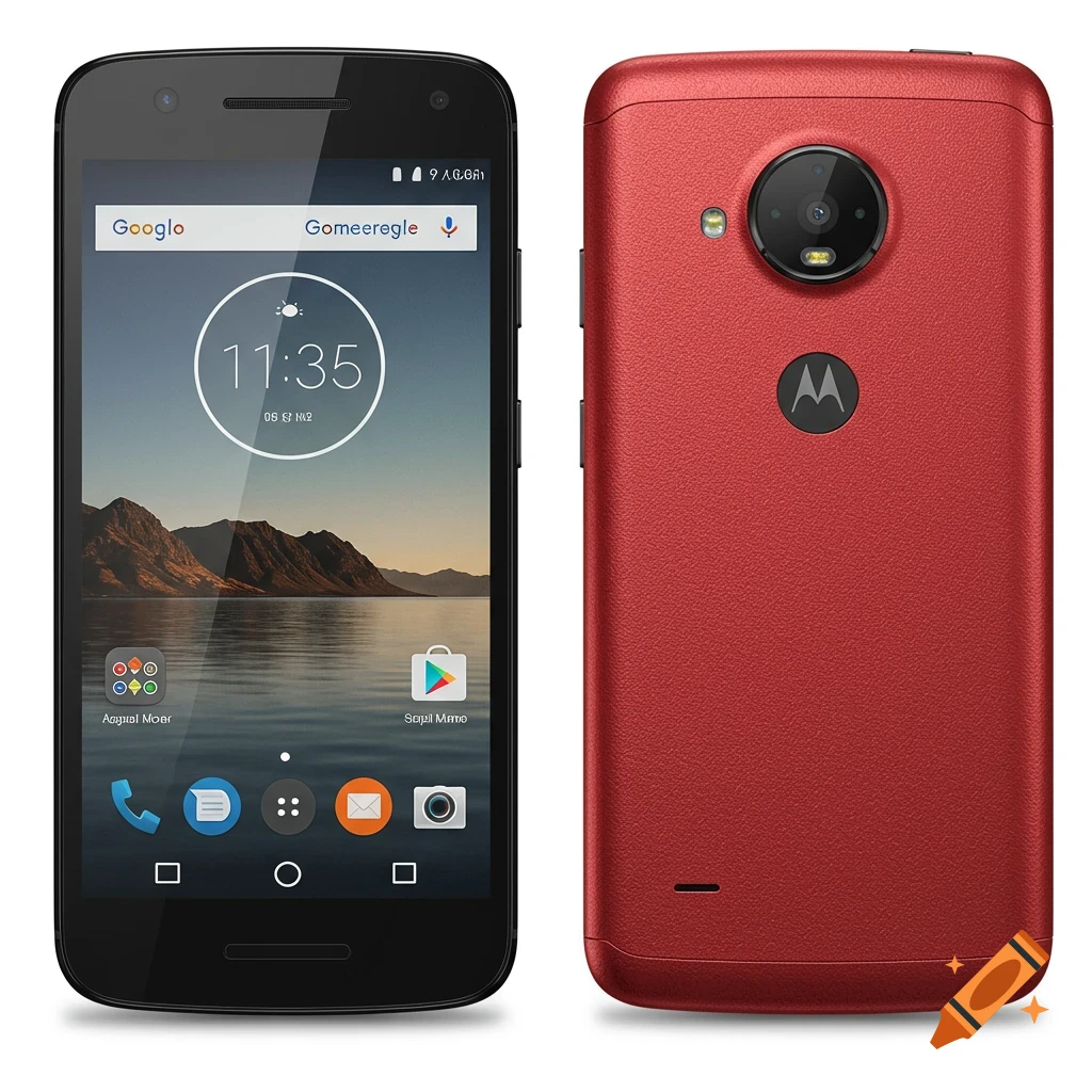 Front and back view of a red Motorola Moto X (2013) smartphone.