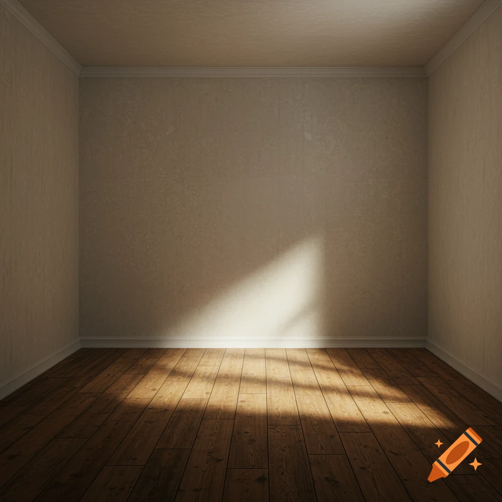 An empty room with sunlight streaming onto a wooden floor.