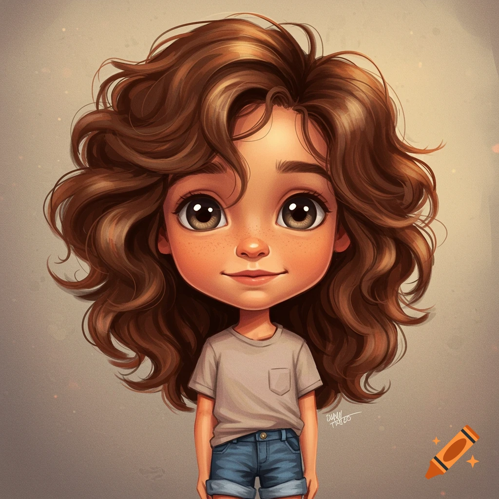 Portrait of a young girl with curly brown hair