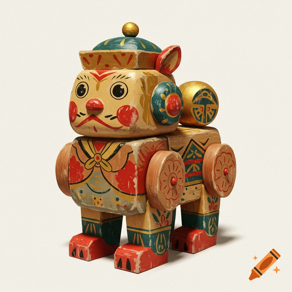An old, colorful wooden Japanese toy