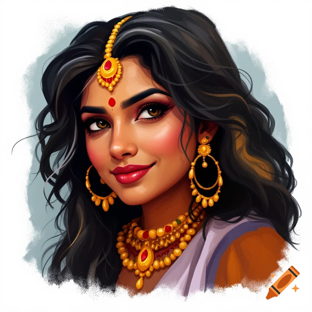A woman wearing traditional Indian jewelry.