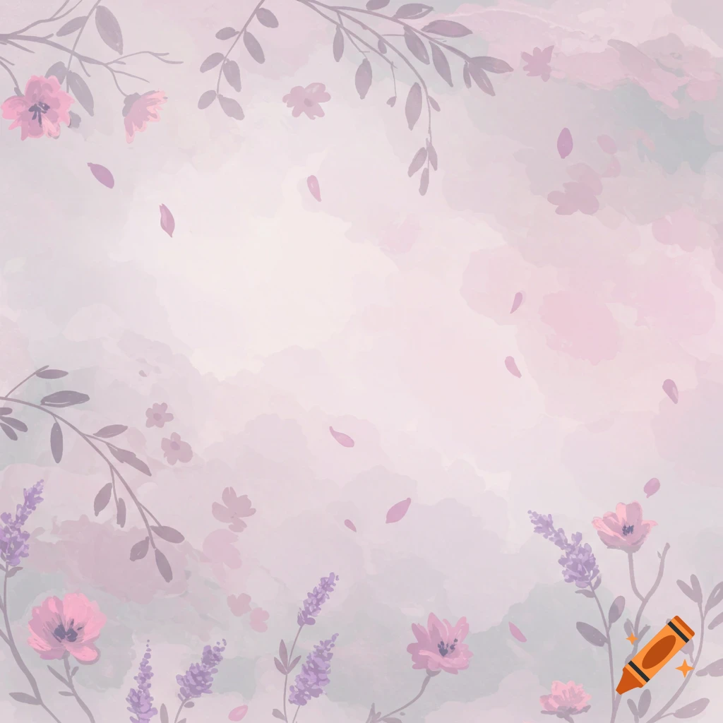 Stylized flowers and branches on a pastel watercolor background