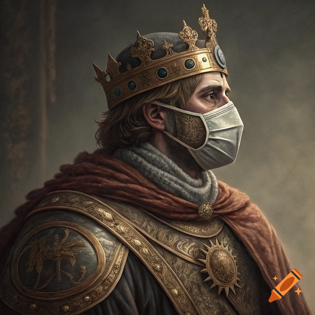Portrait of a king in a mask and elaborate armor