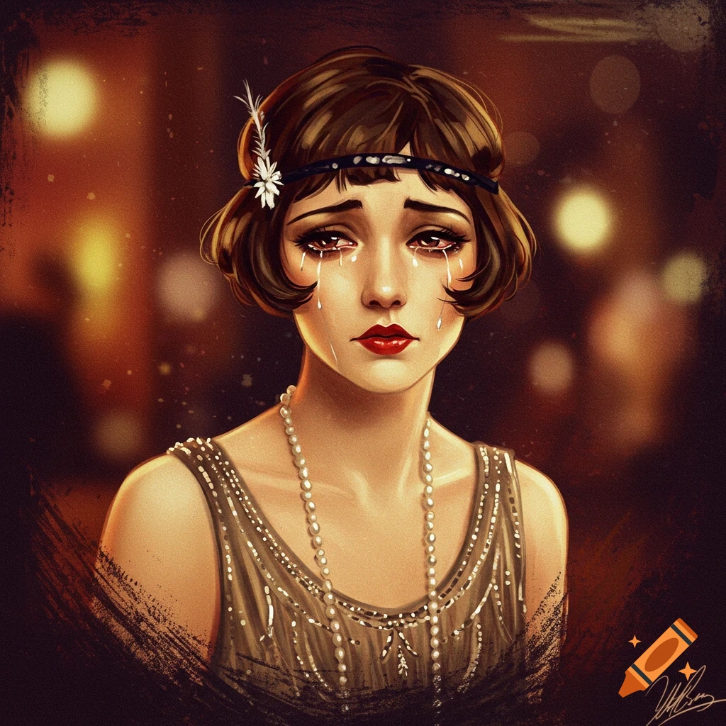 A crying woman in 1920s fashion