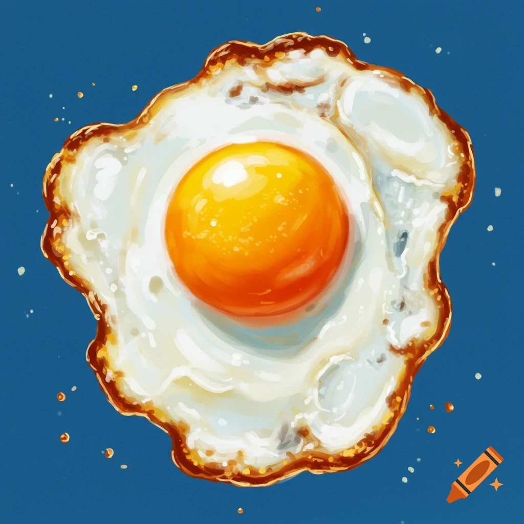 A single fried egg with a bright yolk on a blue background.