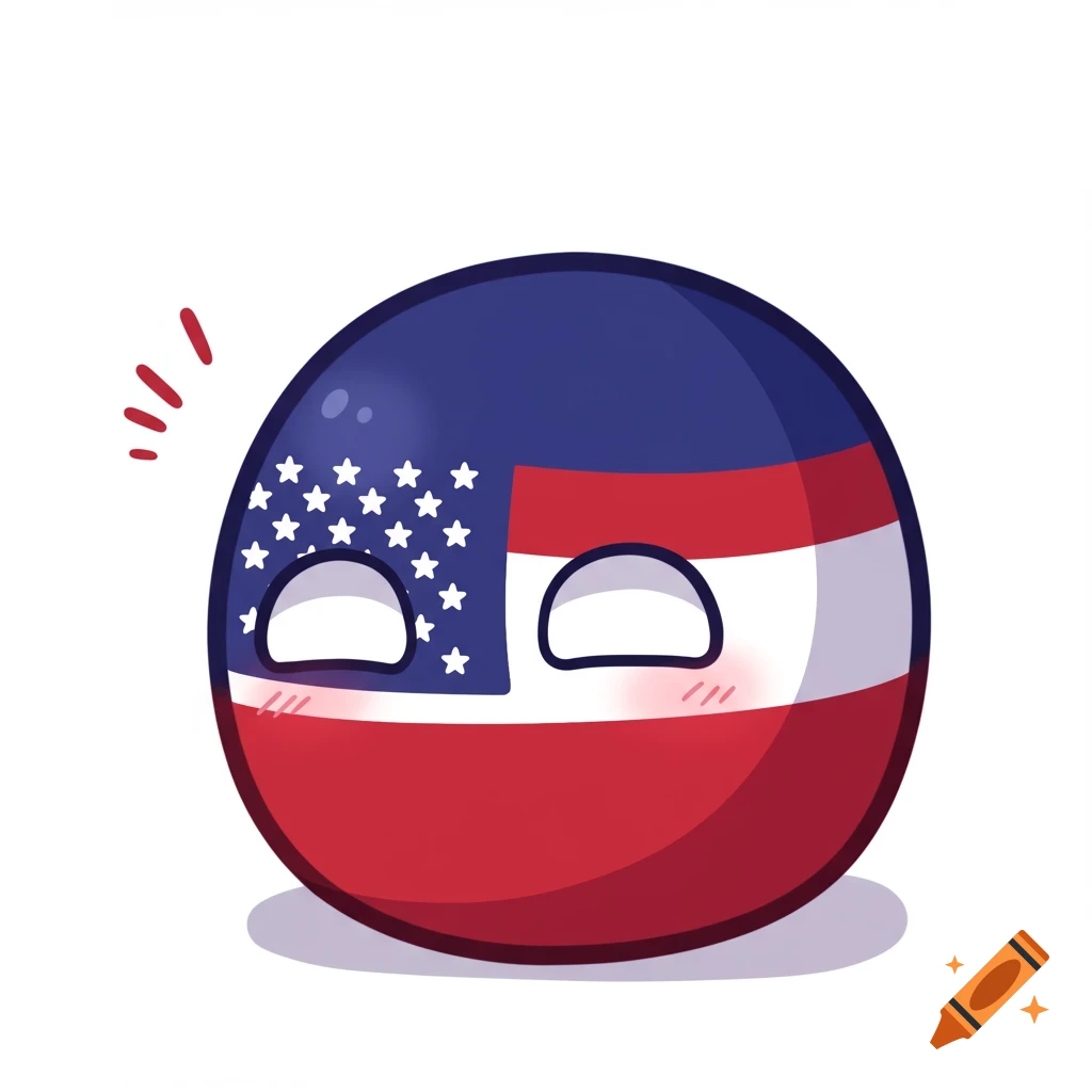 A cartoon ball with the USA flag design, blush marks, and simple eyes.