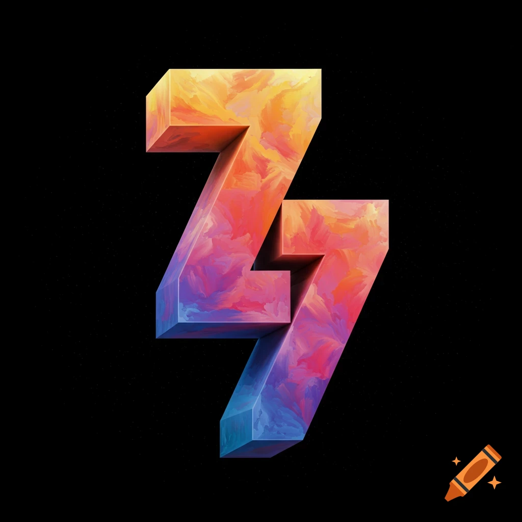 Two abstract 3D shapes resembling digits or lightning bolts, rendered in colorful and textured style on a black background.