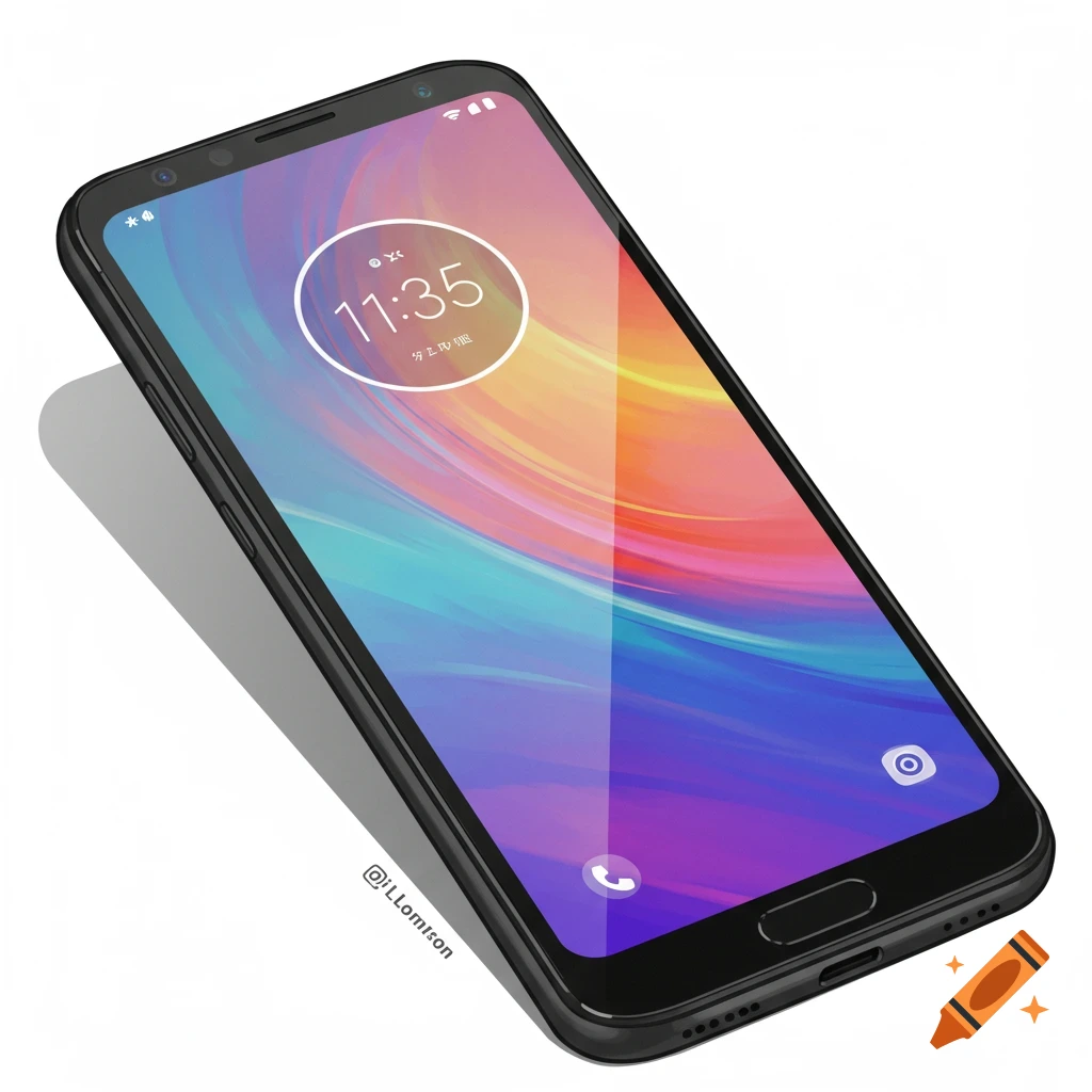 A digital illustration of a smartphone displaying the time 11:35 and Chinese characters on its screen.