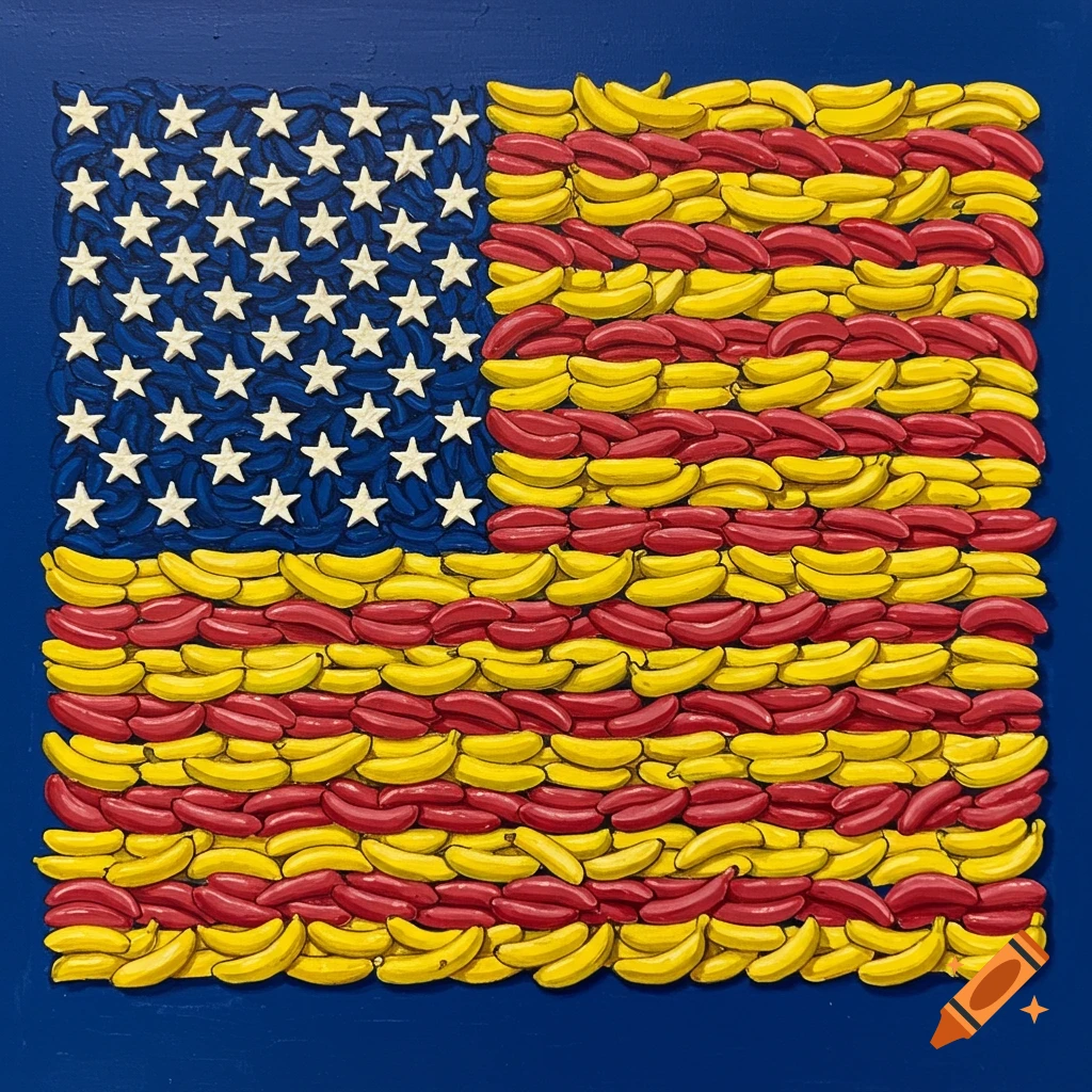 An American flag made entirely out of bananas.