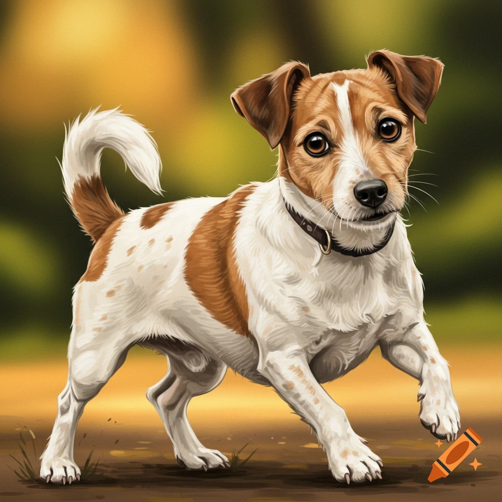 A brown and white Jack Russell Terrier mix dog running outdoors.