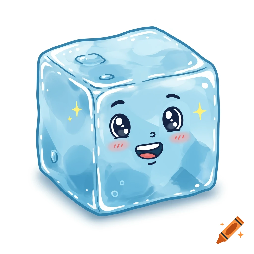 Cartoon ice cube with a happy face