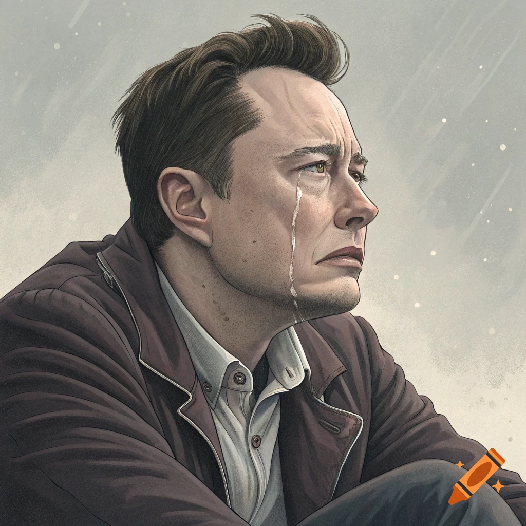Illustration of Elon Musk crying.