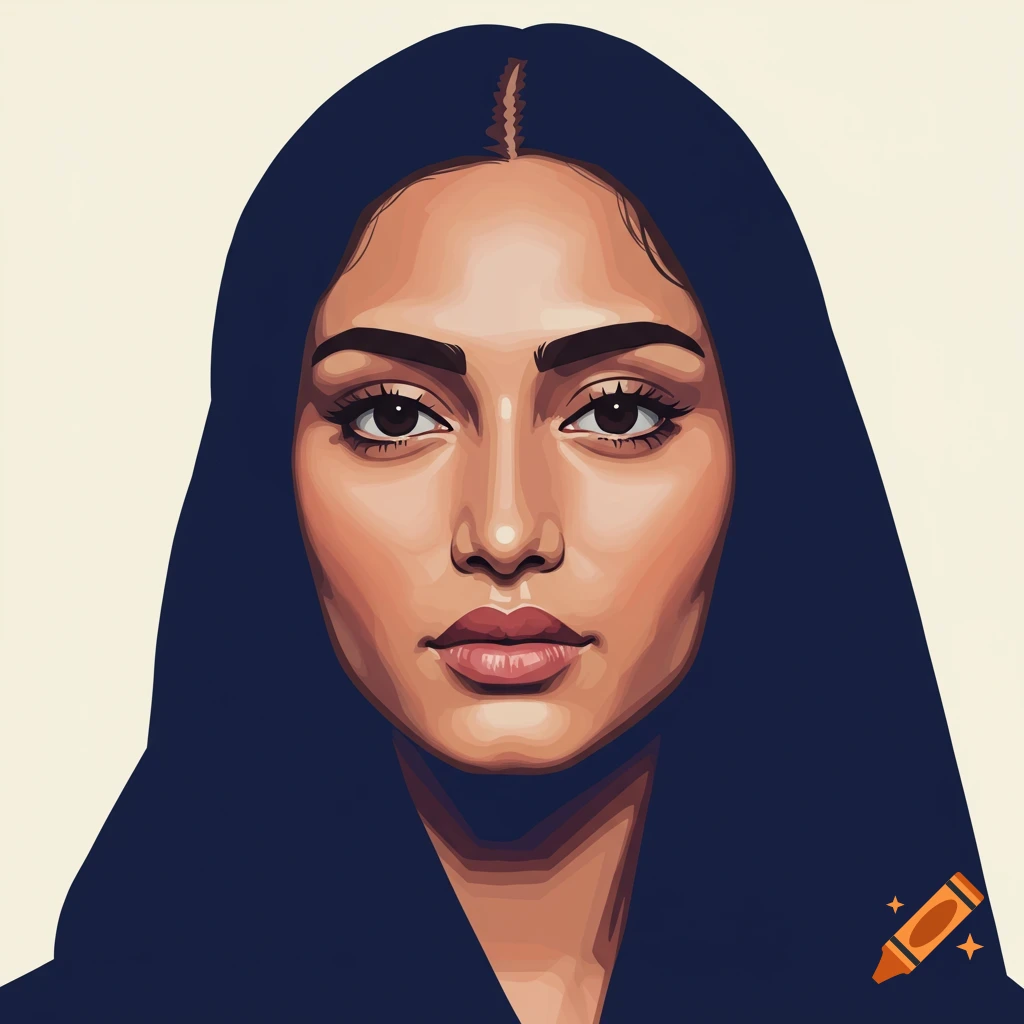A portrait of a woman's face in a minimal style with dark hair.