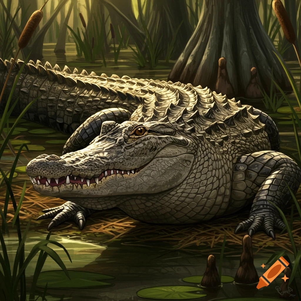 An alligator in a swamp environment.