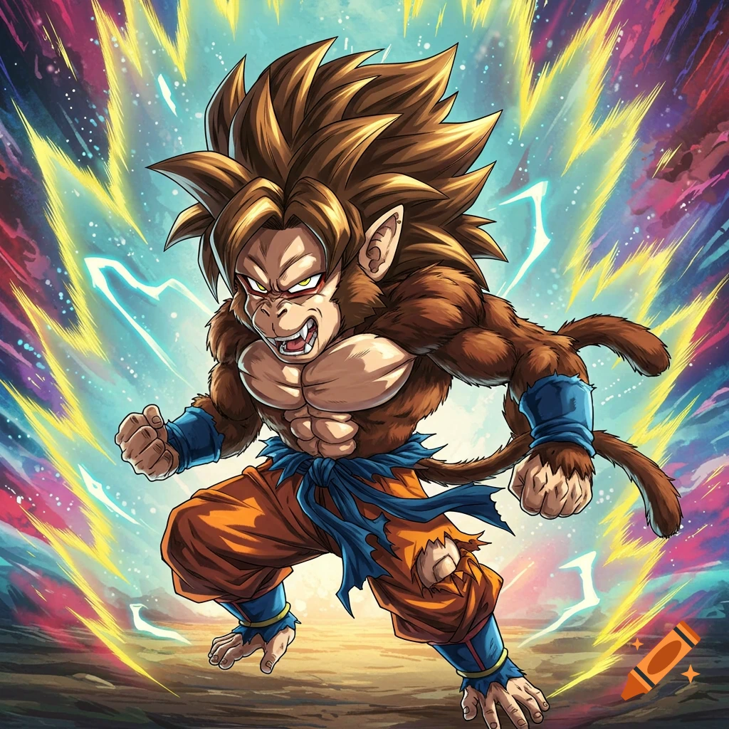 Anime character with monkey features and spiky hair charging with energy effects.