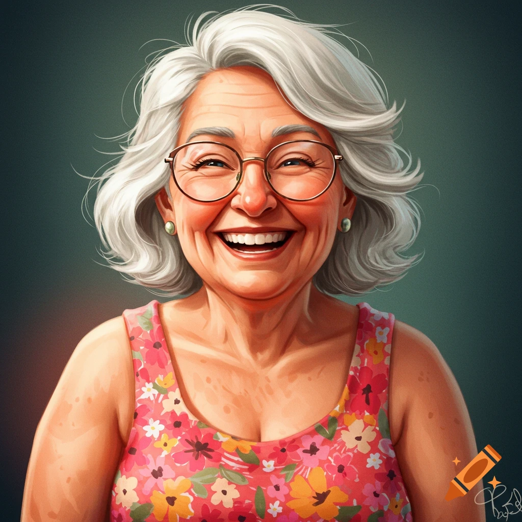 A smiling older woman with glasses wearing a floral top.
