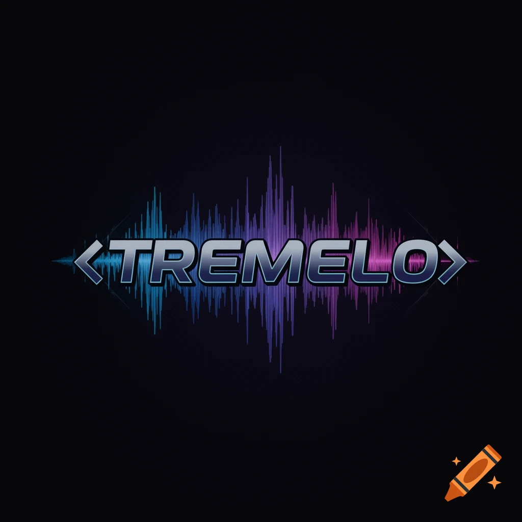 Logo for TREMELO with metallic text and a blue and purple soundwave graphic