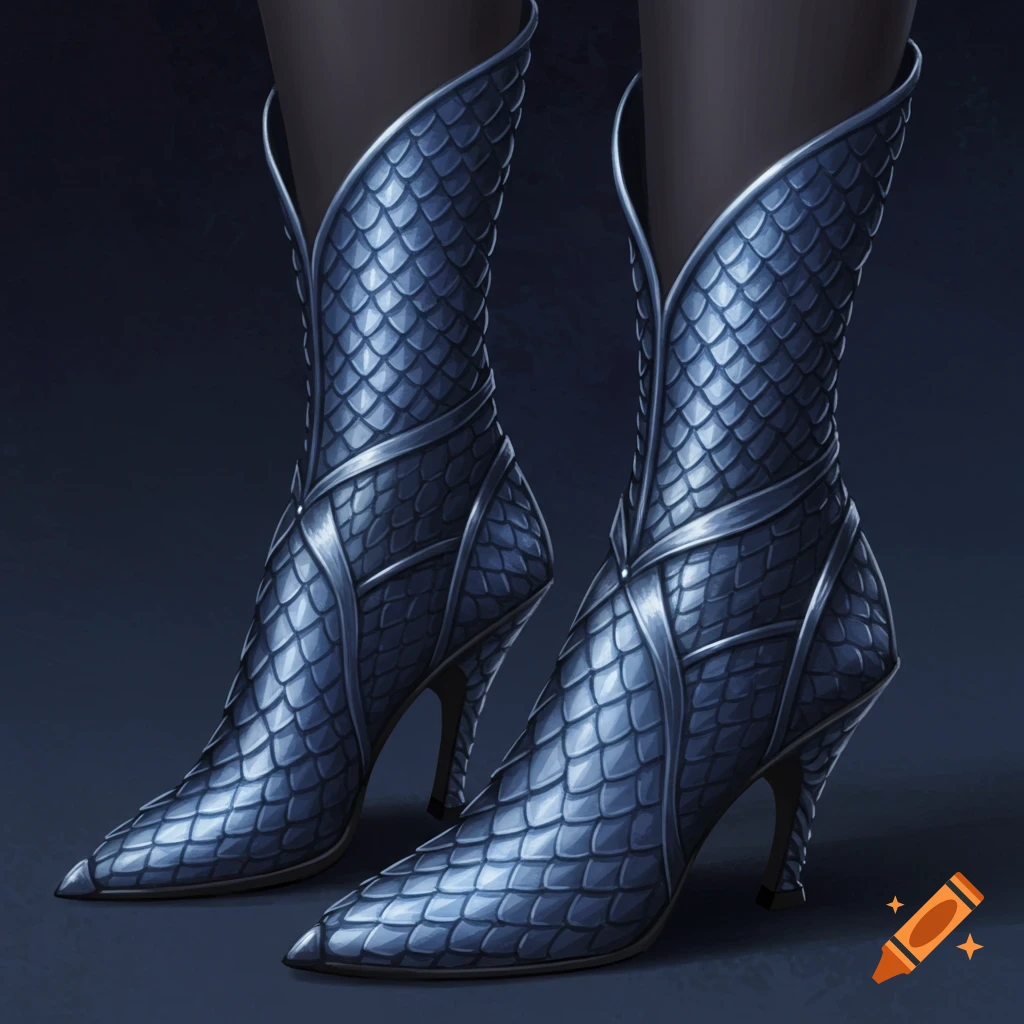 Blue scale high-heeled fantasy boots