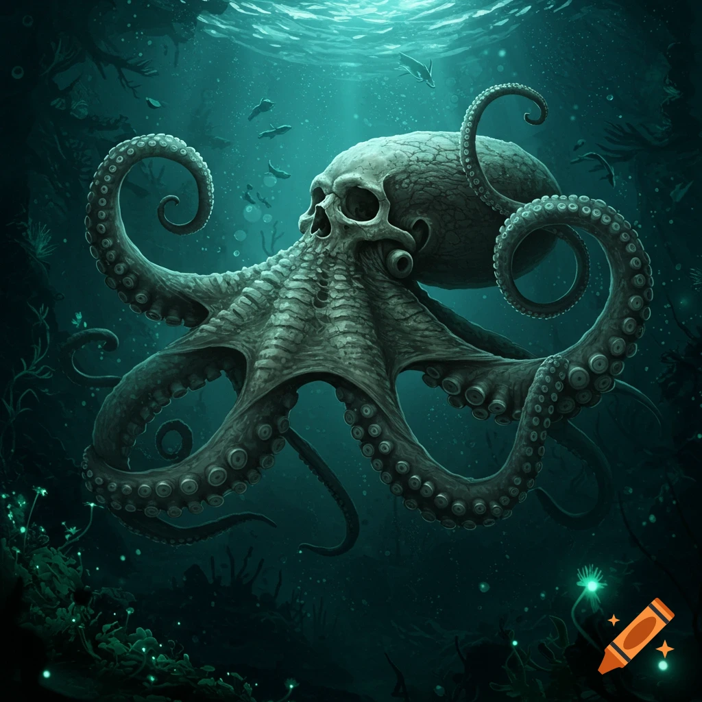 A skull-headed octopus underwater.