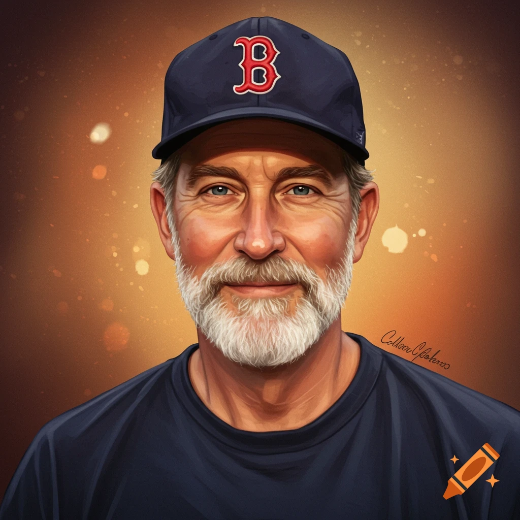 A man with a beard wearing a baseball cap with a 'B' logo