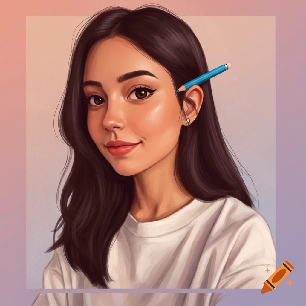 Portrait of a woman with a pencil behind her ear.