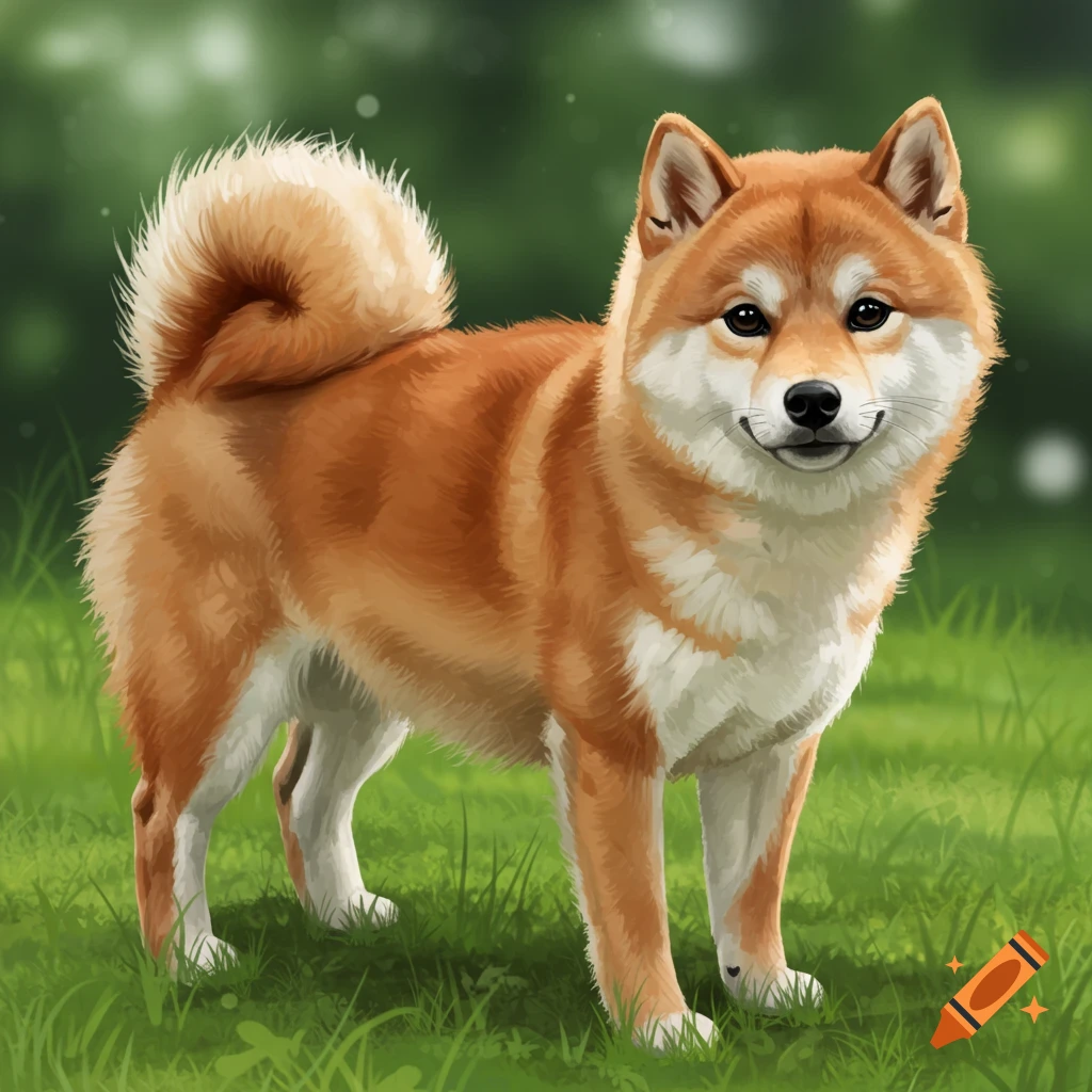 A Shiba Inu dog standing in grass