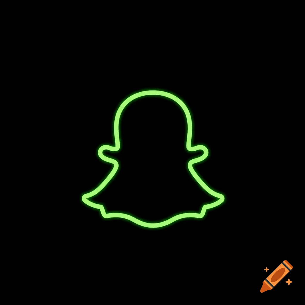 Neon green outline of the Snapchat ghost logo on a black background.
