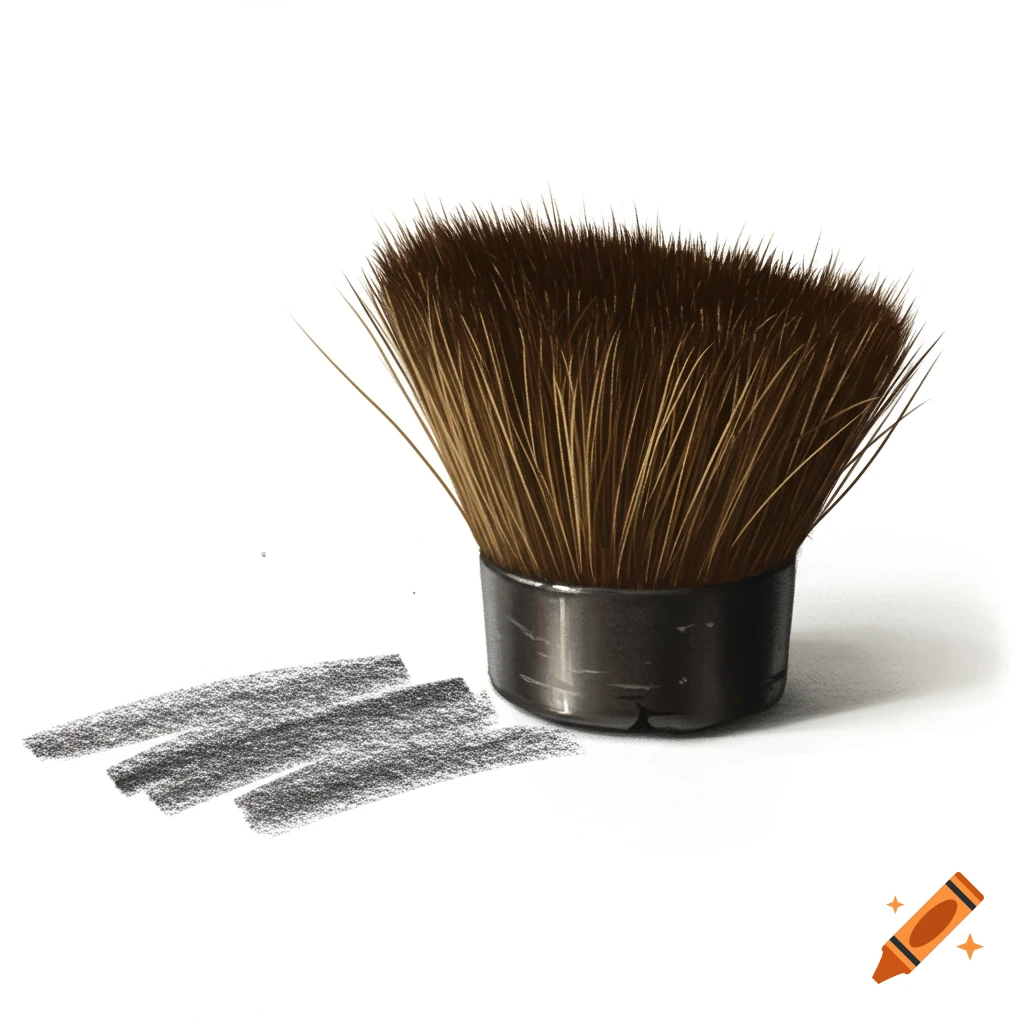 A soft brown brush is placed next to grey scribbles on a white background.