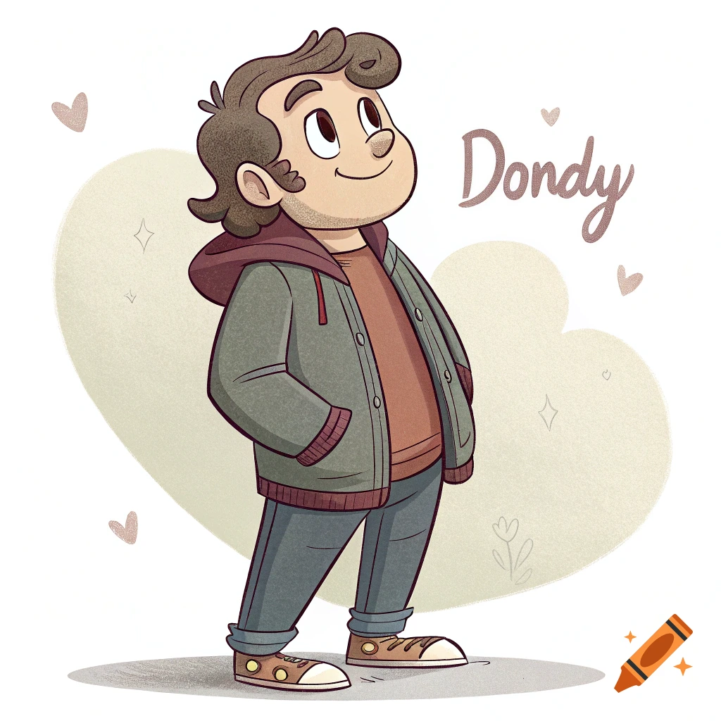 Cartoon illustration of a boy named Dondy looking up.