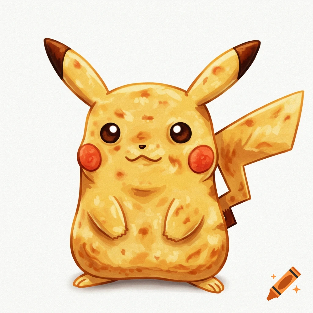 A Pikachu made of pita bread on a white background.