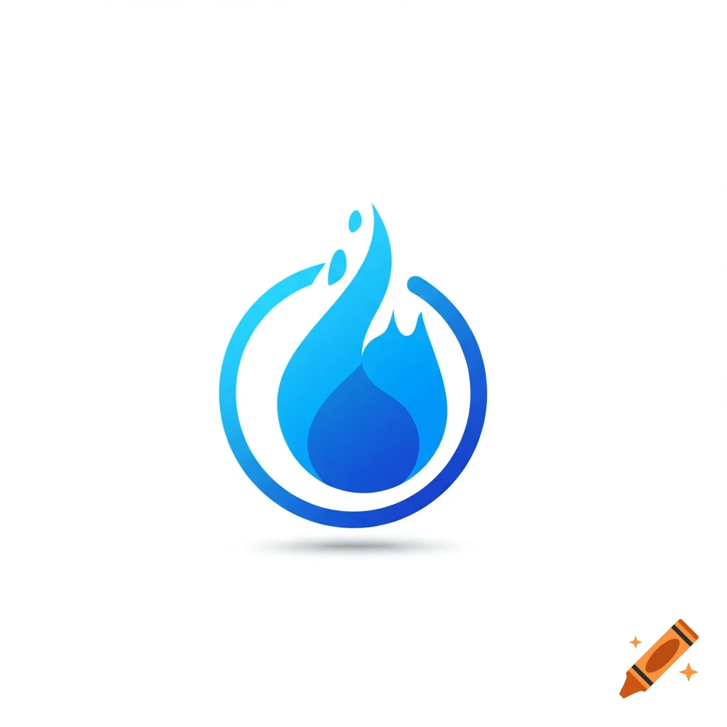 Abstract blue logo of a flame or water drop inside a circle