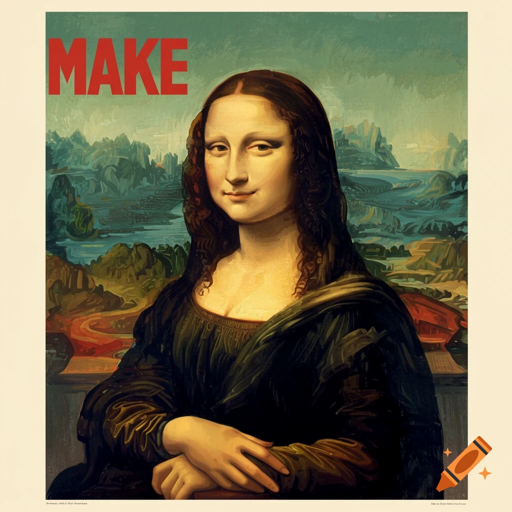 The Mona Lisa with the word MAKE in red letters in the top left corner.