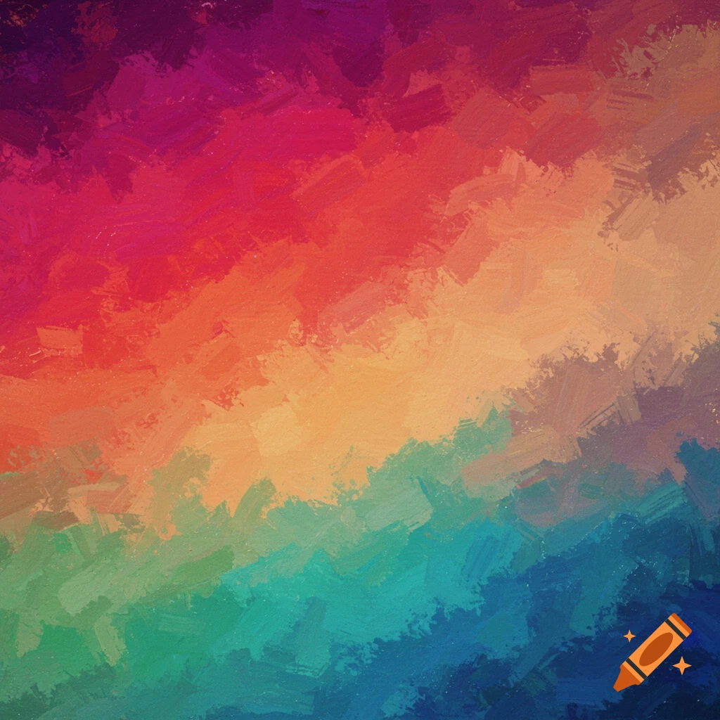 Abstract painting with broad brushstrokes showing a color spectrum.